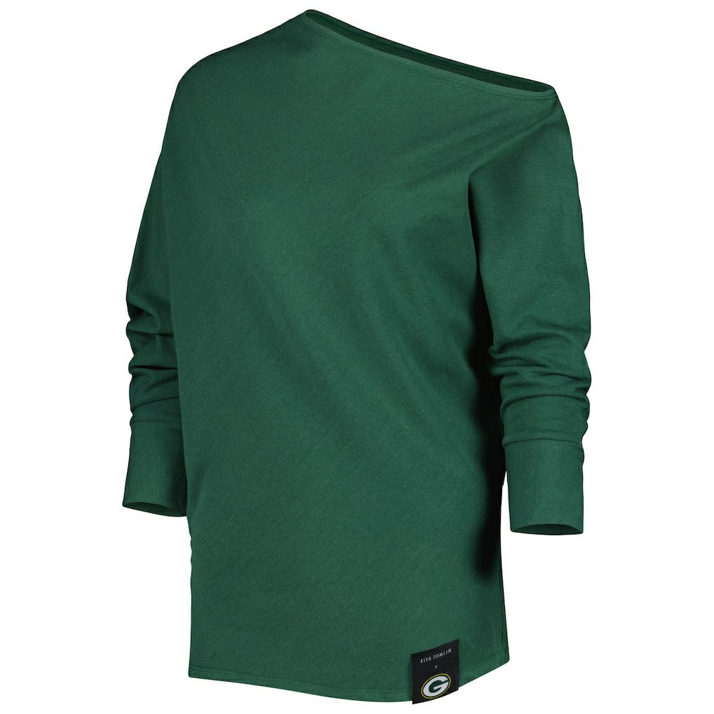 Green Bay Packers KIYA TOMLIN Women's Twisted Tri-Blend Asymmetrical 3/4-Dolman Sleeve Sweatshirt | NFL Discount