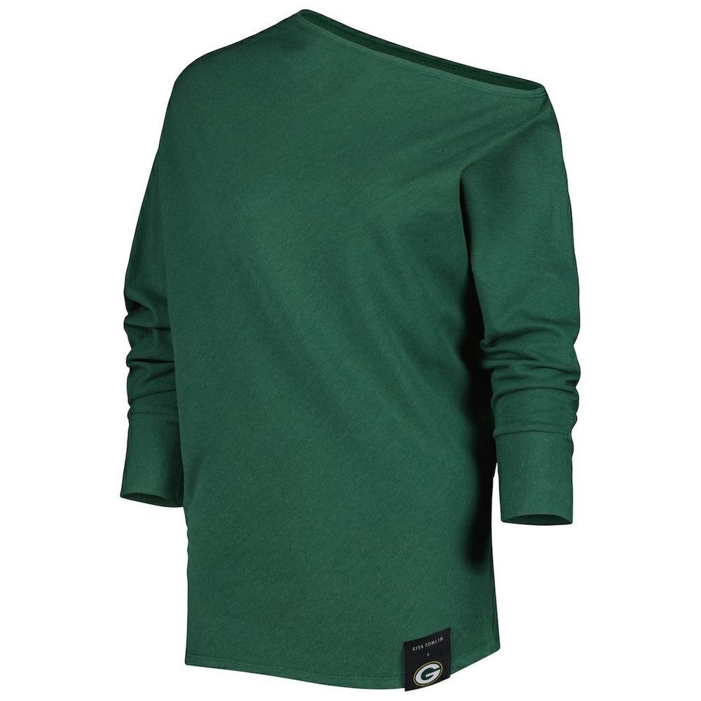 Green Bay Packers KIYA TOMLIN Women's Twisted Tri-Blend Asymmetrical 3/4-Dolman Sleeve Sweatshirt | NFL Discount