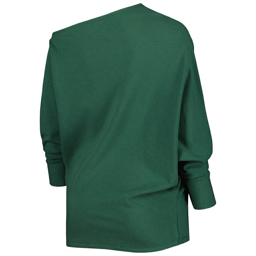 Green Bay Packers KIYA TOMLIN Women's Twisted Tri-Blend Asymmetrical 3/4-Dolman Sleeve Sweatshirt | NFL Discount
