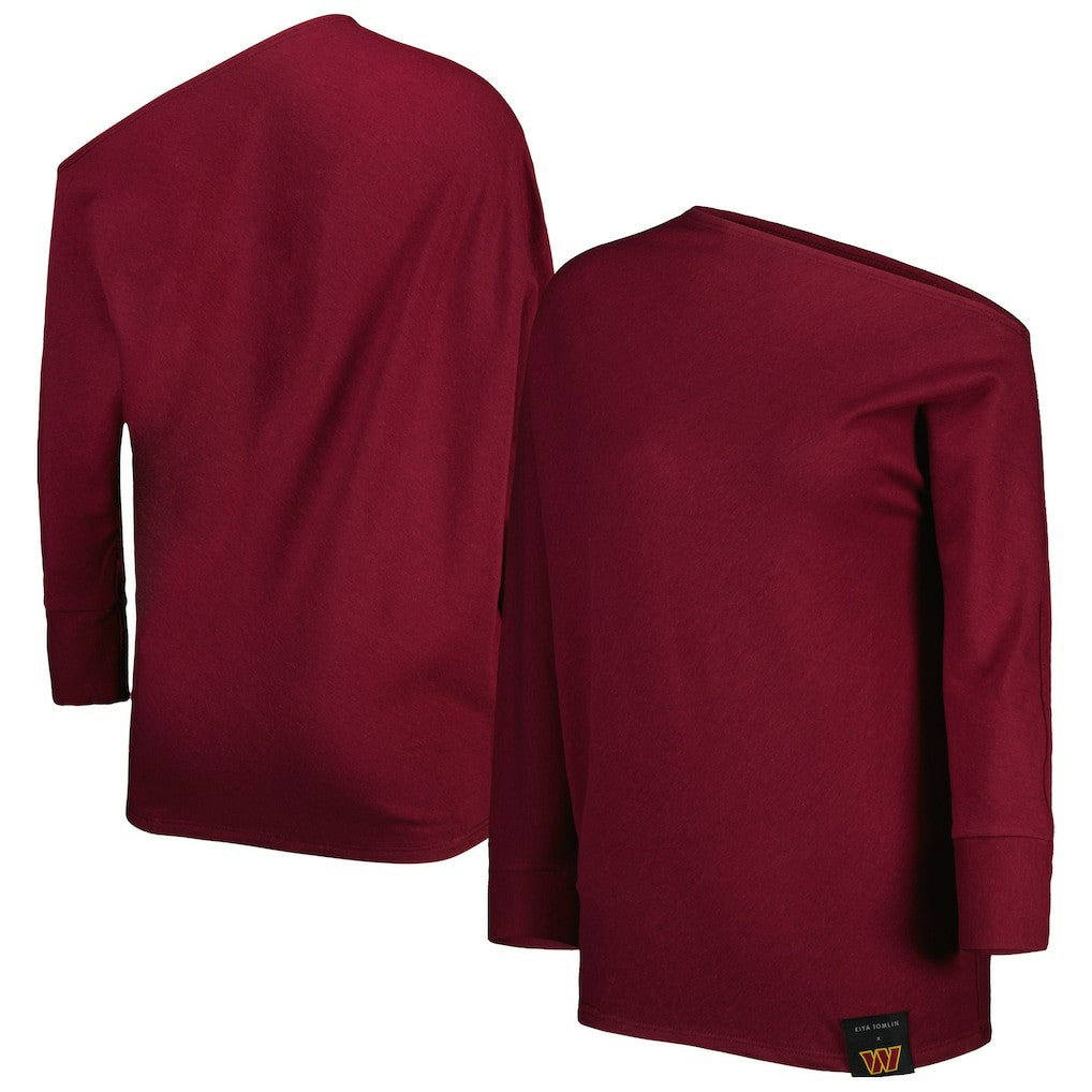 Washington Commanders KIYA TOMLIN Women's Twisted Tri-Blend Asymmetrical 3/4-Dolman Sleeve Sweatshirt | NFL Hot