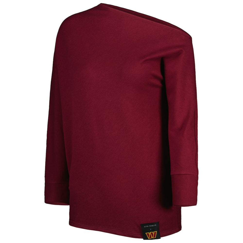 Washington Commanders KIYA TOMLIN Women's Twisted Tri-Blend Asymmetrical 3/4-Dolman Sleeve Sweatshirt | NFL Hot