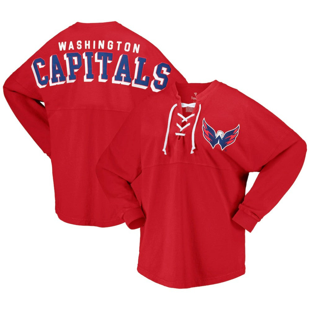 Washington Capitals Fanatics Women's Spirit Lace-Up V-Neck Long Sleeve Jersey T-Shirt -  NHL T-shirts