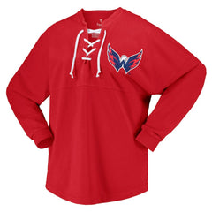 Washington Capitals Fanatics Women's Spirit Lace-Up V-Neck Long Sleeve Jersey T-Shirt -  NHL T-shirts