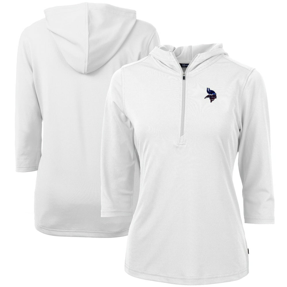 Minnesota Vikings Cutter & Buck Women's Virtue Eco Pique 3/4 Sleeve Half-Zip Pullover Hoodie | NFL US
