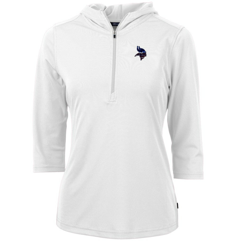 Minnesota Vikings Cutter & Buck Women's Virtue Eco Pique 3/4 Sleeve Half-Zip Pullover Hoodie | NFL US