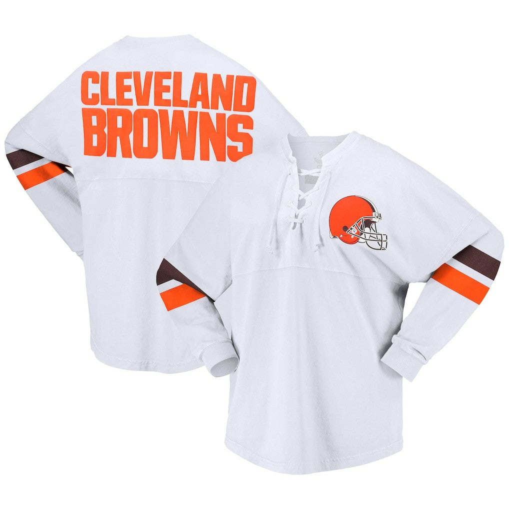 Cleveland Browns Women's Spirit Jersey Lace-Up V-Neck Long Sleeve T-Shirt | NFL Outlet