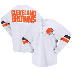 Cleveland Browns Women's Spirit Jersey Lace-Up V-Neck Long Sleeve T-Shirt | NFL Outlet