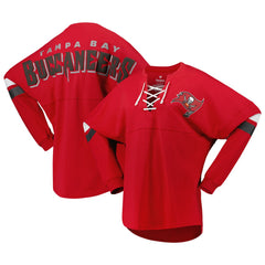 Tampa Bay Buccaneers Women's Spirit Jersey Lace-Up V-Neck Long Sleeve T-Shirt | NFL Online