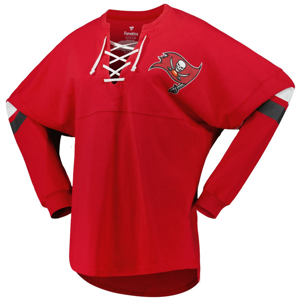 Tampa Bay Buccaneers Women's Spirit Jersey Lace-Up V-Neck Long Sleeve T-Shirt | NFL Online