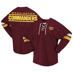 Washington Commanders Women's Spirit Jersey Lace-Up V-Neck Long Sleeve T-Shirt | NFL Discount