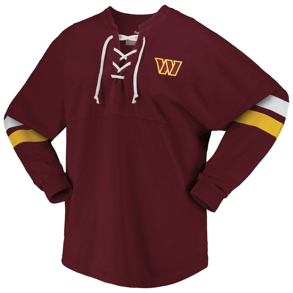 Washington Commanders Women's Spirit Jersey Lace-Up V-Neck Long Sleeve T-Shirt | NFL Discount