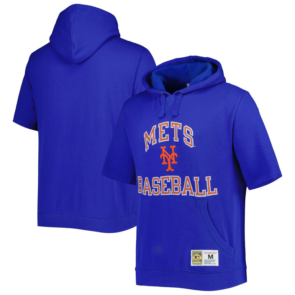 New York Mets Mitchell & Ness Cooperstown Collection Washed Fleece Pullover Short Sleeve Hoodie - MLB Hoodies