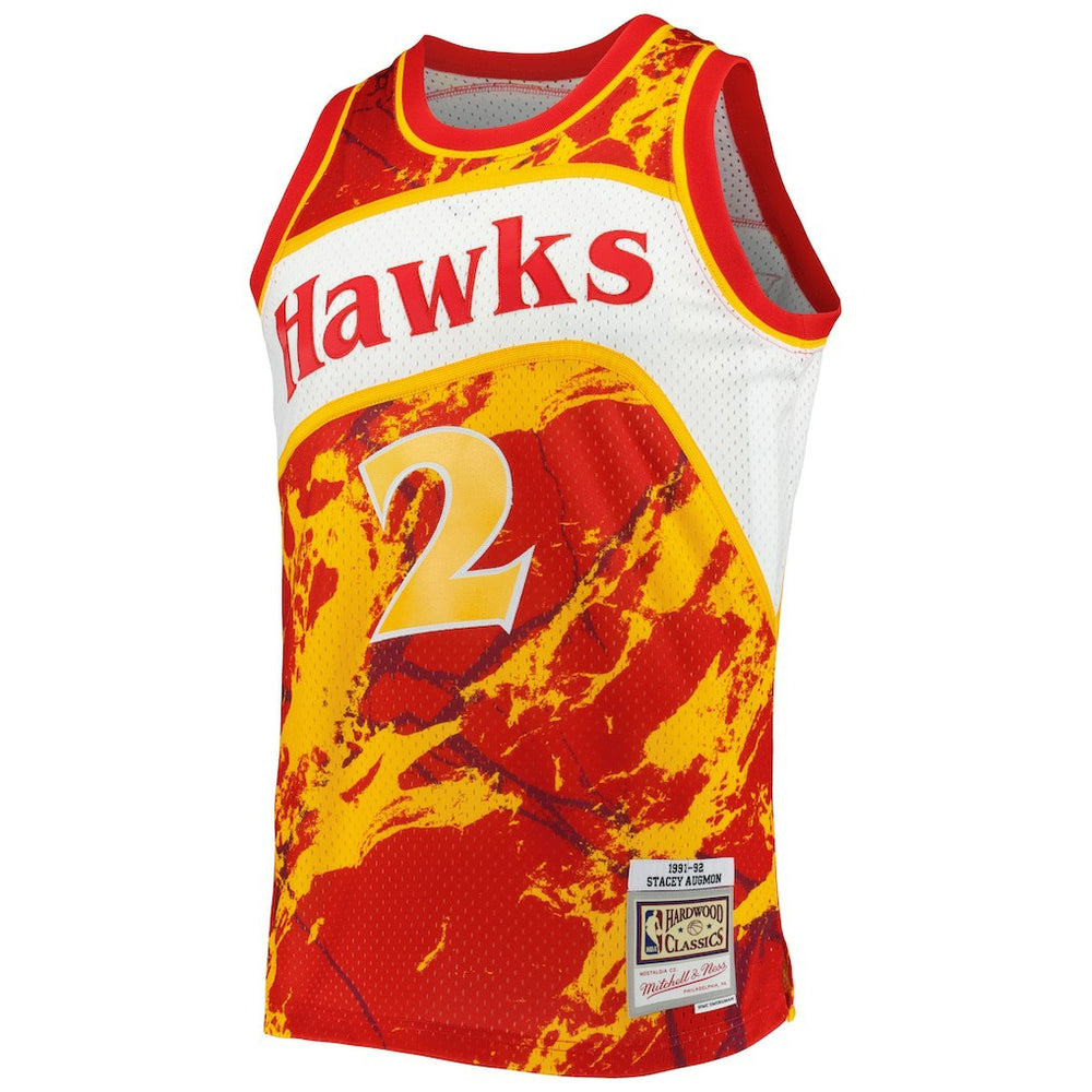 Red Stacey Augmon Atlanta Hawks 1991/92 Hardwood Classics Marble Swingman Jersey | NBA