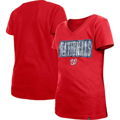 Washington Nationals New Era Girls Youth Flip Sequin Team V-Neck T-Shirt - MLB T-shirts