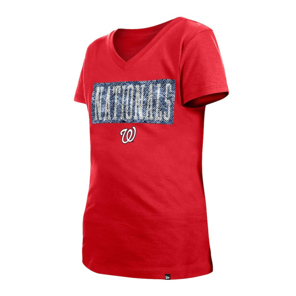 Washington Nationals New Era Girls Youth Flip Sequin Team V-Neck T-Shirt - MLB T-shirts
