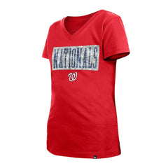 Washington Nationals New Era Girls Youth Flip Sequin Team V-Neck T-Shirt - MLB T-shirts