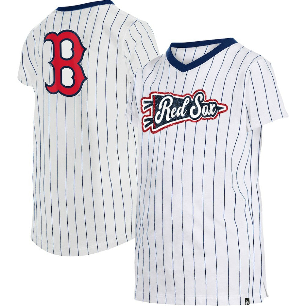 Boston Red Sox New Era Girls Youth Pinstripe V-Neck T-Shirt - MLB T-shirts