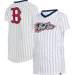 Boston Red Sox New Era Girls Youth Pinstripe V-Neck T-Shirt - MLB T-shirts