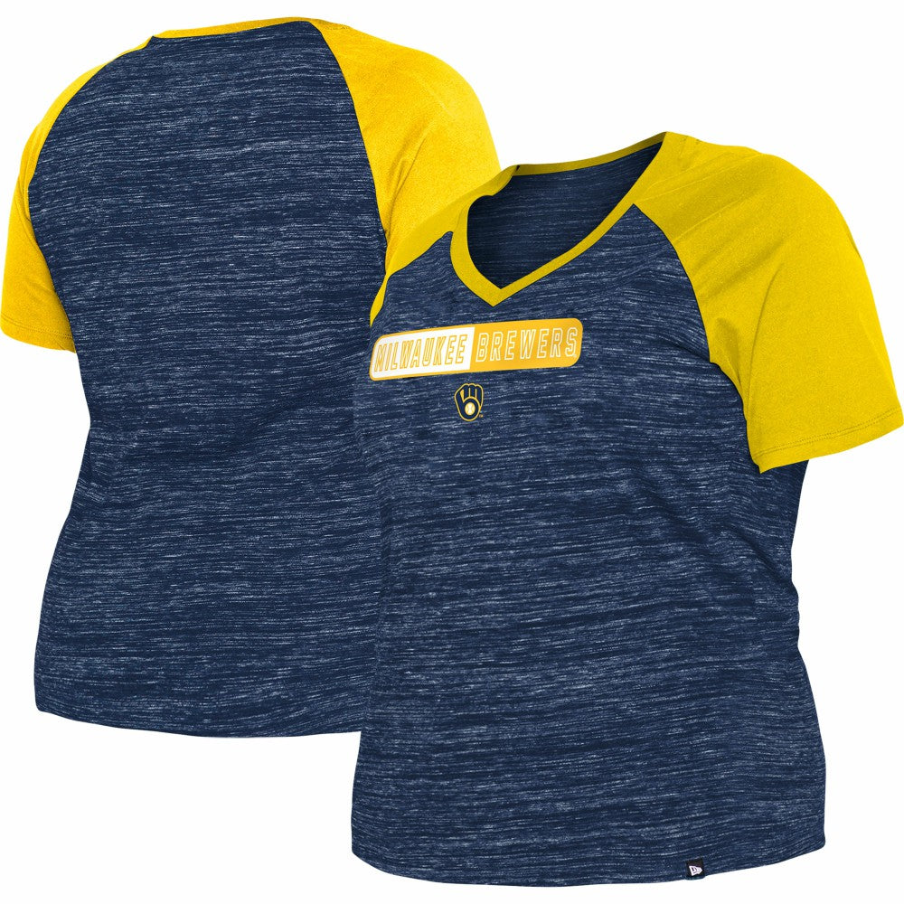 Milwaukee Brewers New Era Women's Plus Size Space Dye Raglan V-Neck T-Shirt - MLB T-shirts