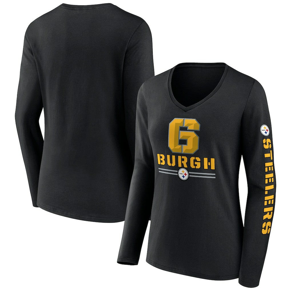 Pittsburgh Steelers Women's Hometown Sweep Long Sleeve V-Neck T-Shirt | NFL Discount