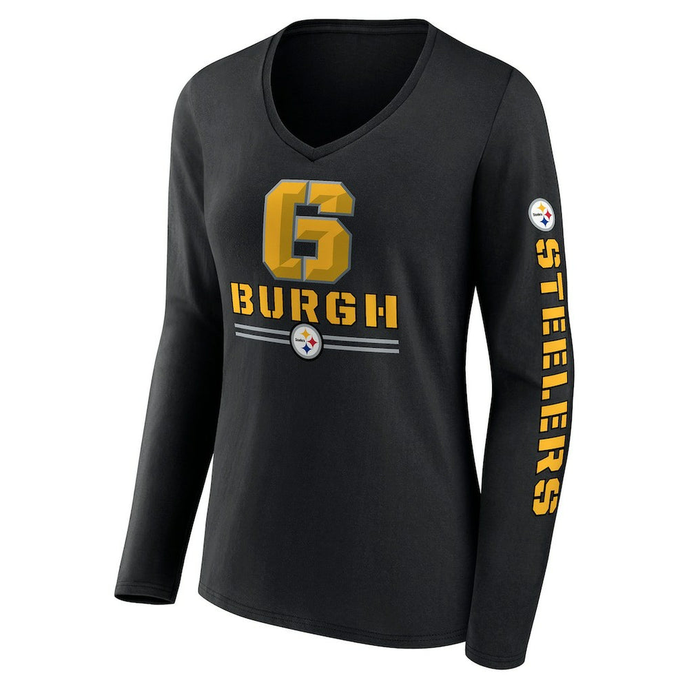 Pittsburgh Steelers Women's Hometown Sweep Long Sleeve V-Neck T-Shirt | NFL Discount