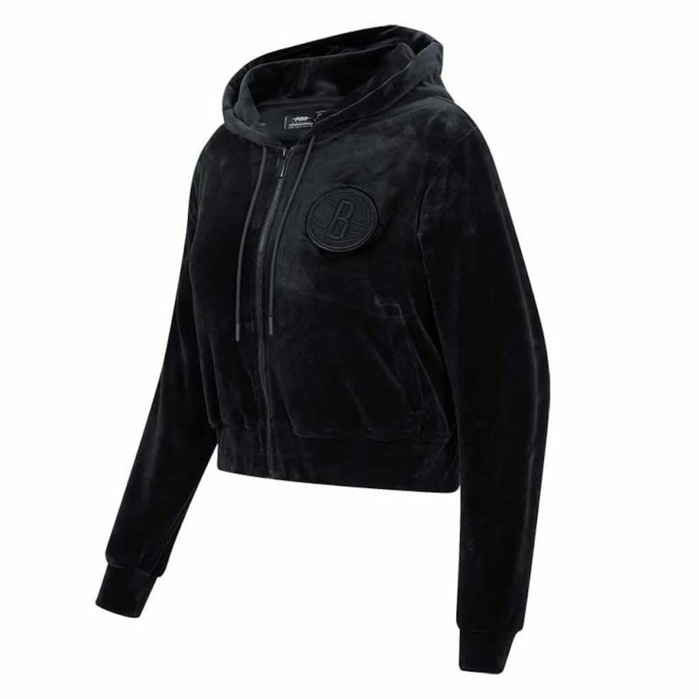 Brooklyn Nets Pro Standard Women's Triple Black Velour Full-Zip Hoodie outlet | NBA