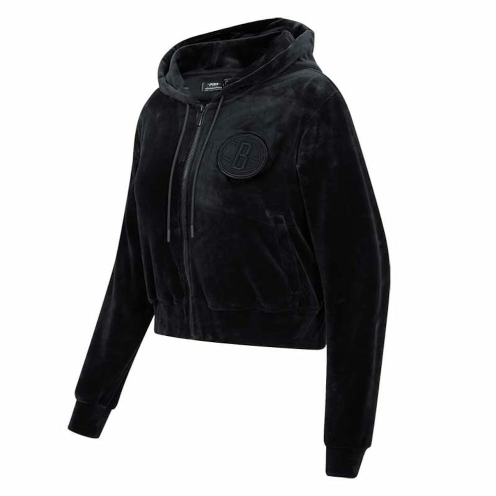 Brooklyn Nets Pro Standard Women's Triple Black Velour Full-Zip Hoodie outlet | NBA