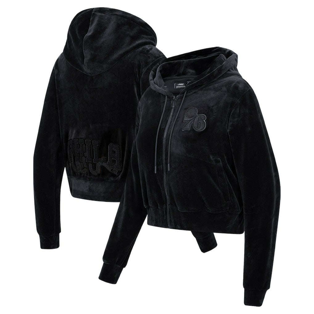 Philadelphia 76ers Pro Standard Women's Triple Black Velour Full-Zip Hoodie discount | NBA