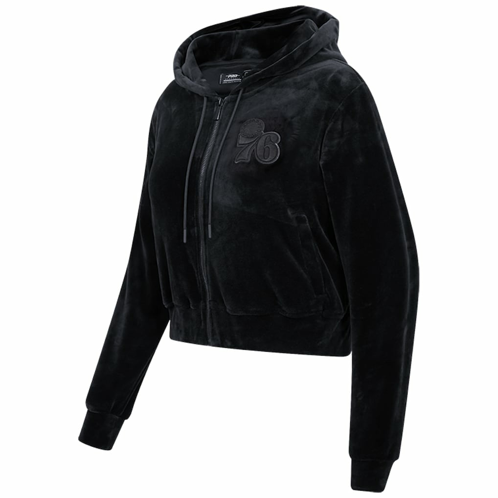 Philadelphia 76ers Pro Standard Women's Triple Black Velour Full-Zip Hoodie discount | NBA