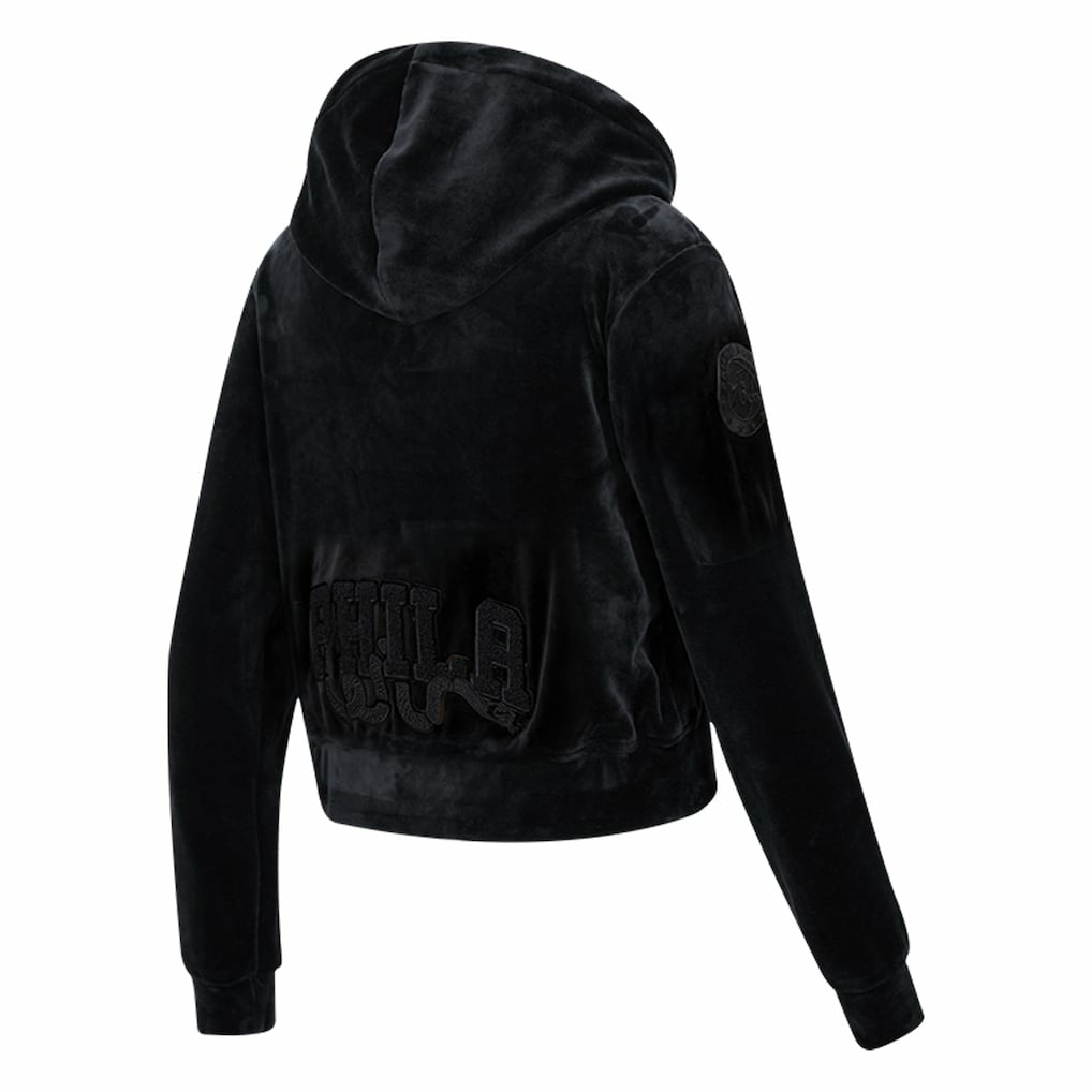 Philadelphia 76ers Pro Standard Women's Triple Black Velour Full-Zip Hoodie discount | NBA