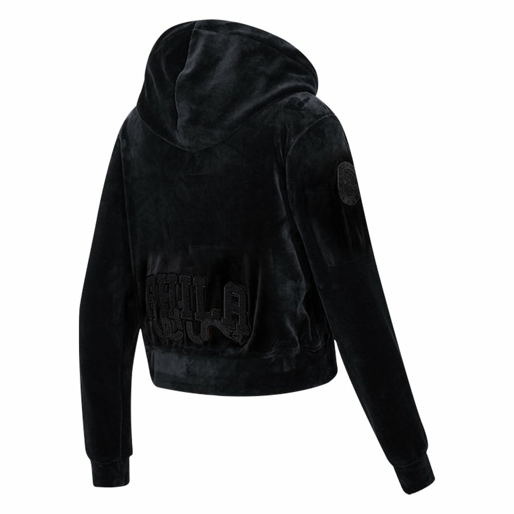 Philadelphia 76ers Pro Standard Women's Triple Black Velour Full-Zip Hoodie discount | NBA