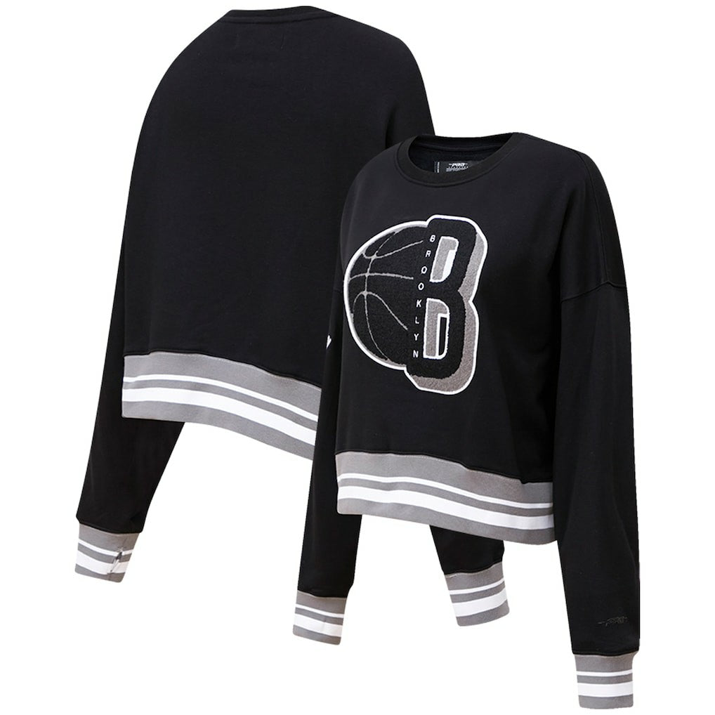 Black Brooklyn Nets Pro Standard Women's Mash Up Pullover Sweatshirt | NBA