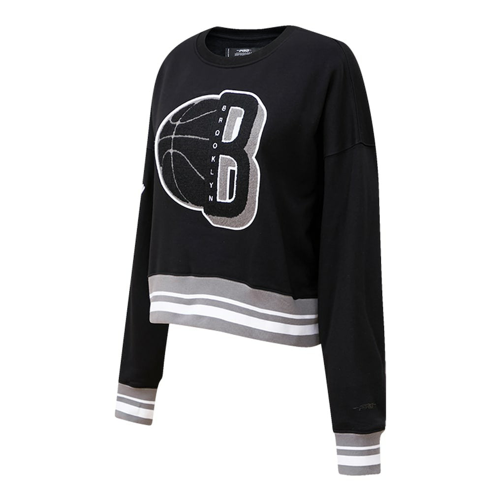 Black Brooklyn Nets Pro Standard Women's Mash Up Pullover Sweatshirt | NBA