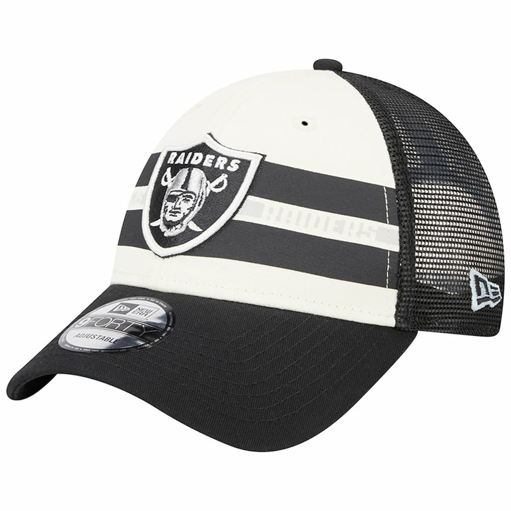 Las Vegas Raiders Team Stripe Trucker 9FORTY Snapback Hat | NFL Hot