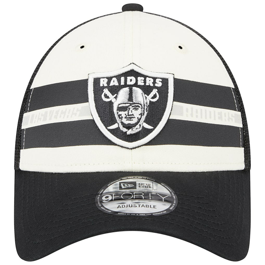 Las Vegas Raiders Team Stripe Trucker 9FORTY Snapback Hat | NFL Hot