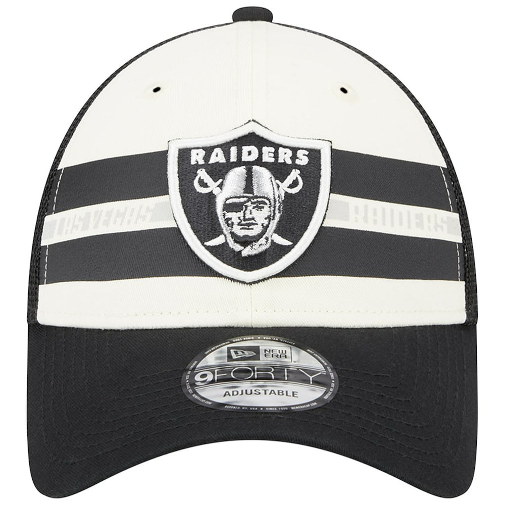 Las Vegas Raiders Team Stripe Trucker 9FORTY Snapback Hat | NFL Hot