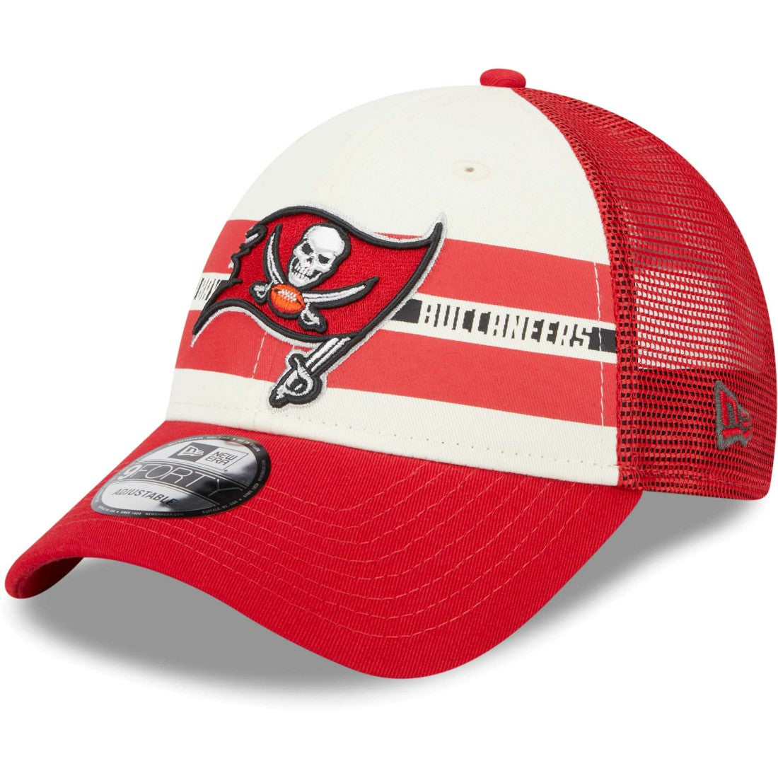 Tampa Bay Buccaneers Team Stripe Trucker 9FORTY Snapback Hat | NFL Outlet