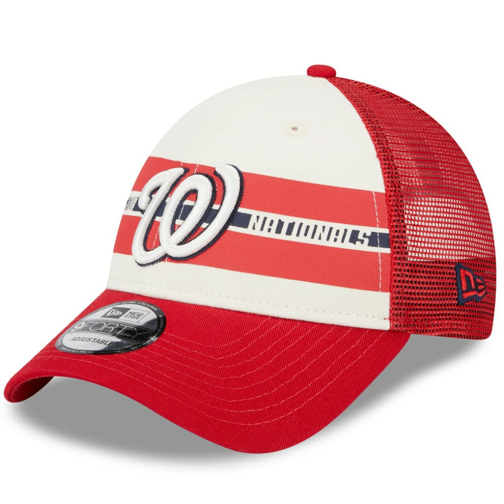 Washington Nationals New Era Team Stripe Trucker 9FORTY Snapback Hat - MLB Hats