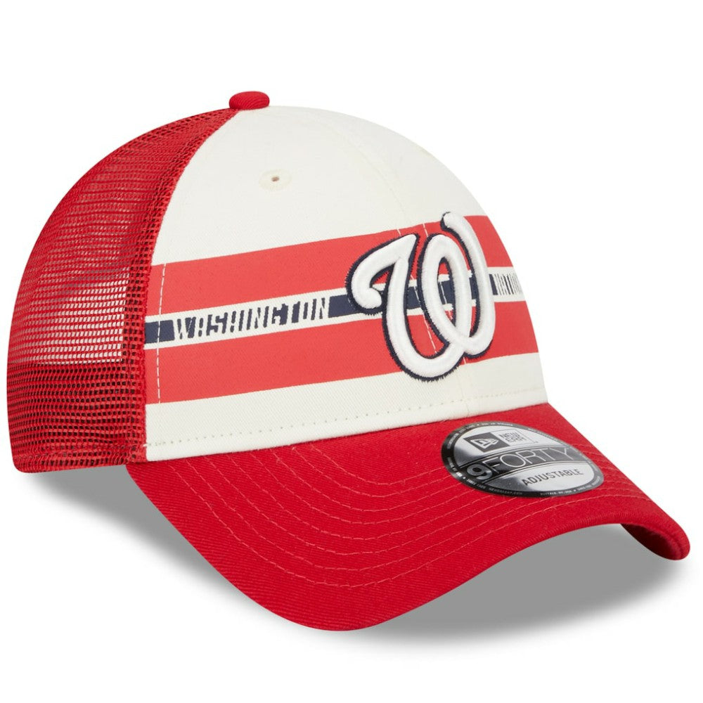 Washington Nationals New Era Team Stripe Trucker 9FORTY Snapback Hat - MLB Hats