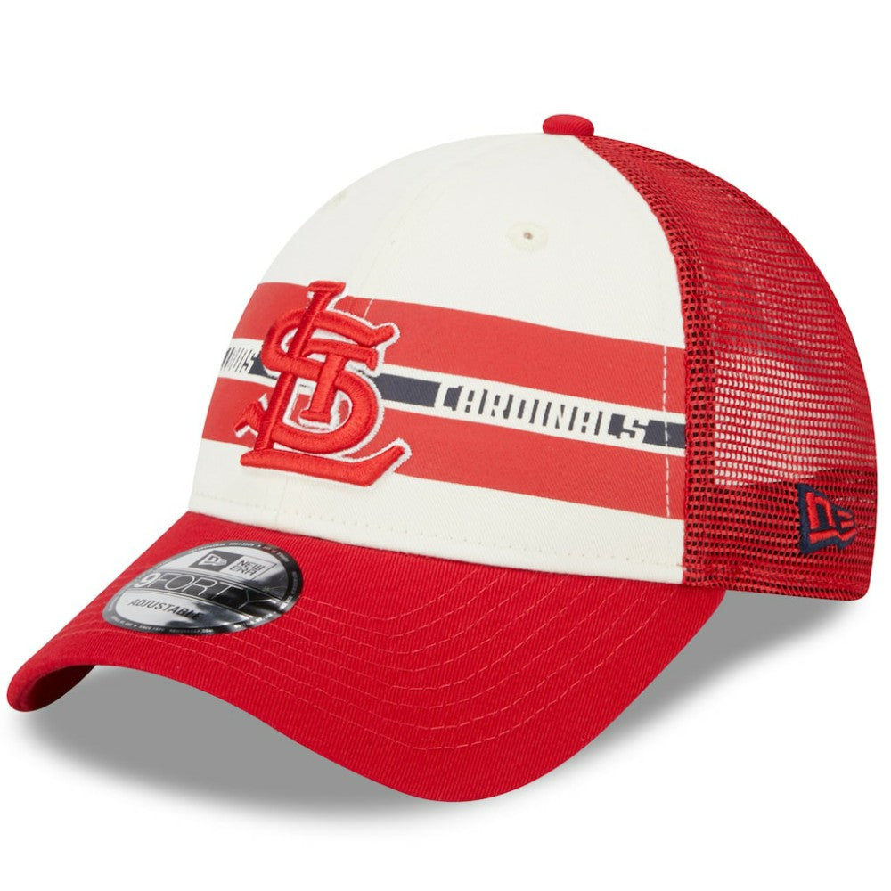 St. Louis Cardinals New Era Team Stripe Trucker 9FORTY Snapback Hat - MLB Hats