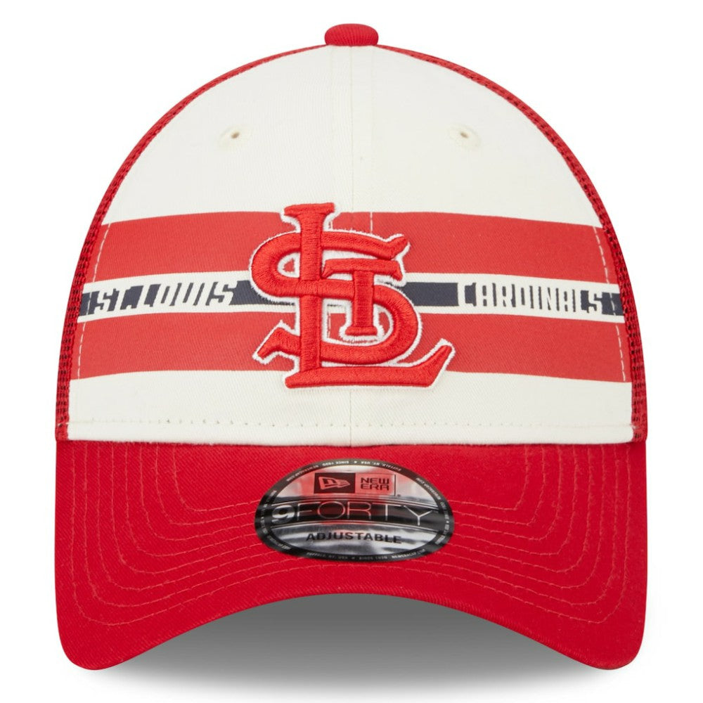 St. Louis Cardinals New Era Team Stripe Trucker 9FORTY Snapback Hat - MLB Hats