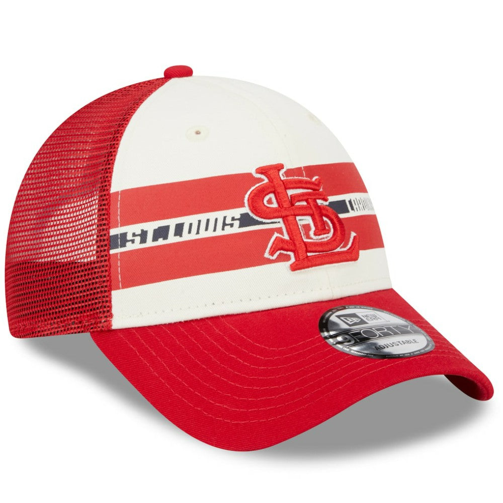 St. Louis Cardinals New Era Team Stripe Trucker 9FORTY Snapback Hat - MLB Hats
