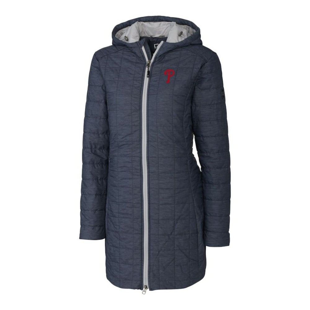 Philadelphia Phillies Cutter & Buck Women's Rainier Primaloft Eco Full-Zip Hoodie Long Coat - MLB Hoodies