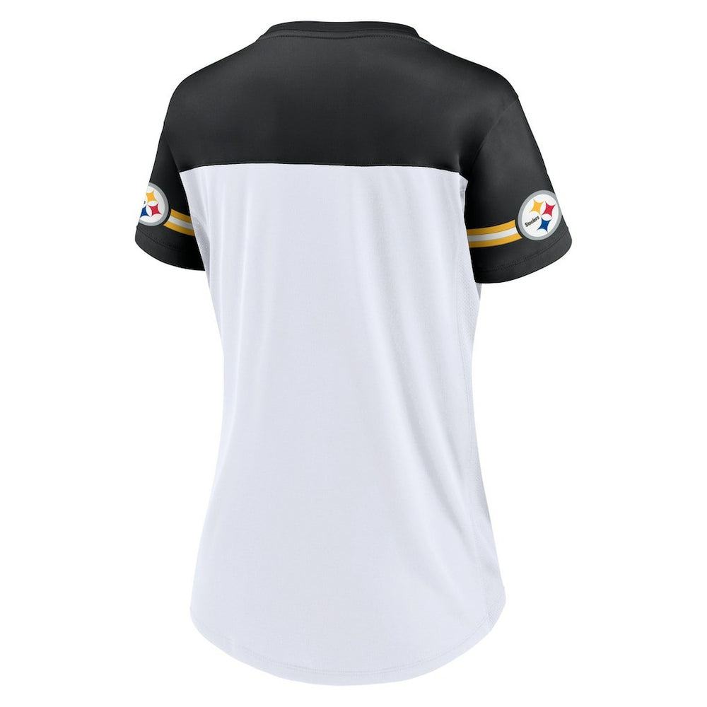 Pittsburgh Steelers Women's Dueling Slant V-Neck Lace-Up T-Shirt | NFL Online