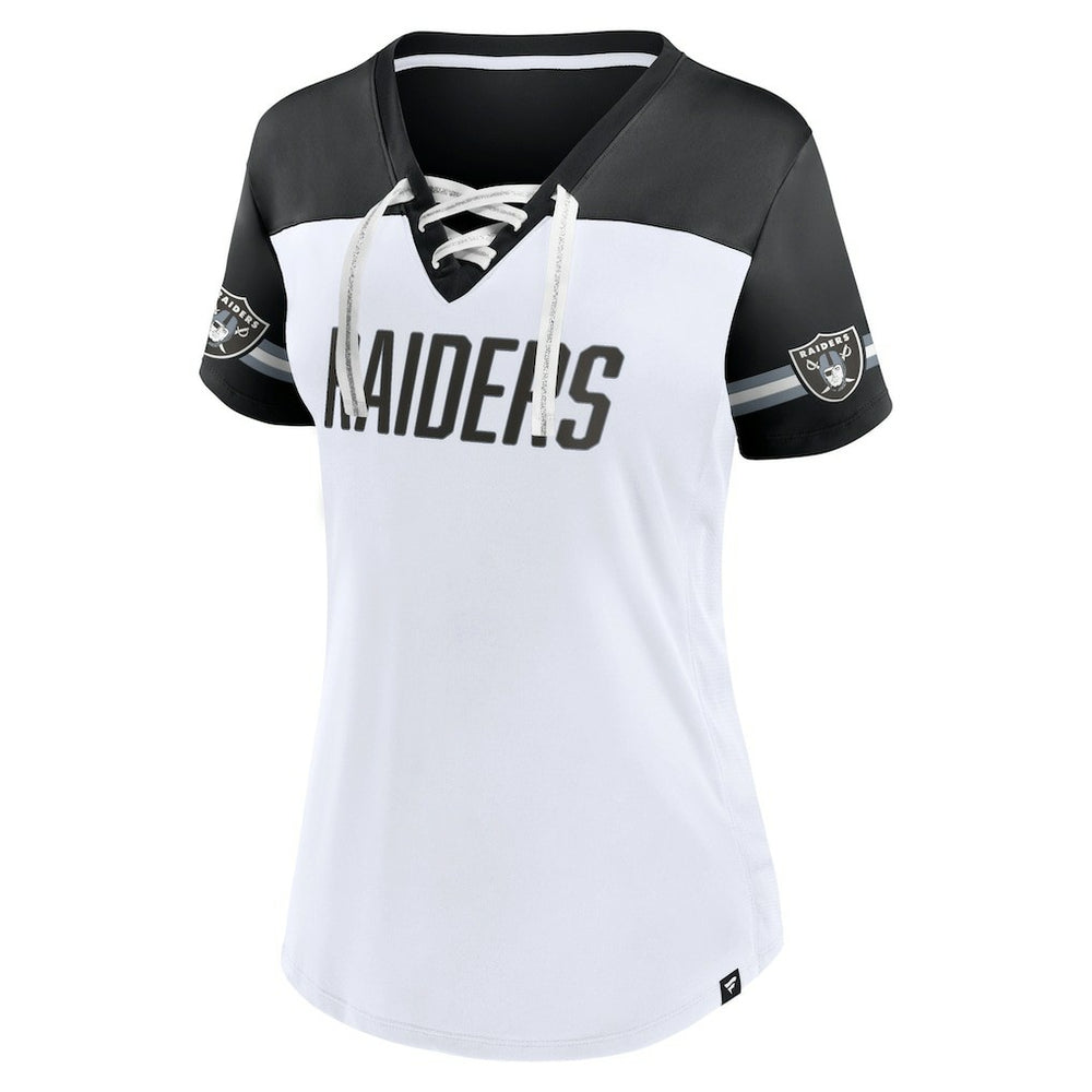 Las Vegas Raiders Women's Dueling Slant V-Neck Lace-Up T-Shirt | NFL Hot
