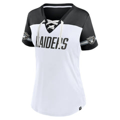 Las Vegas Raiders Women's Dueling Slant V-Neck Lace-Up T-Shirt | NFL Hot