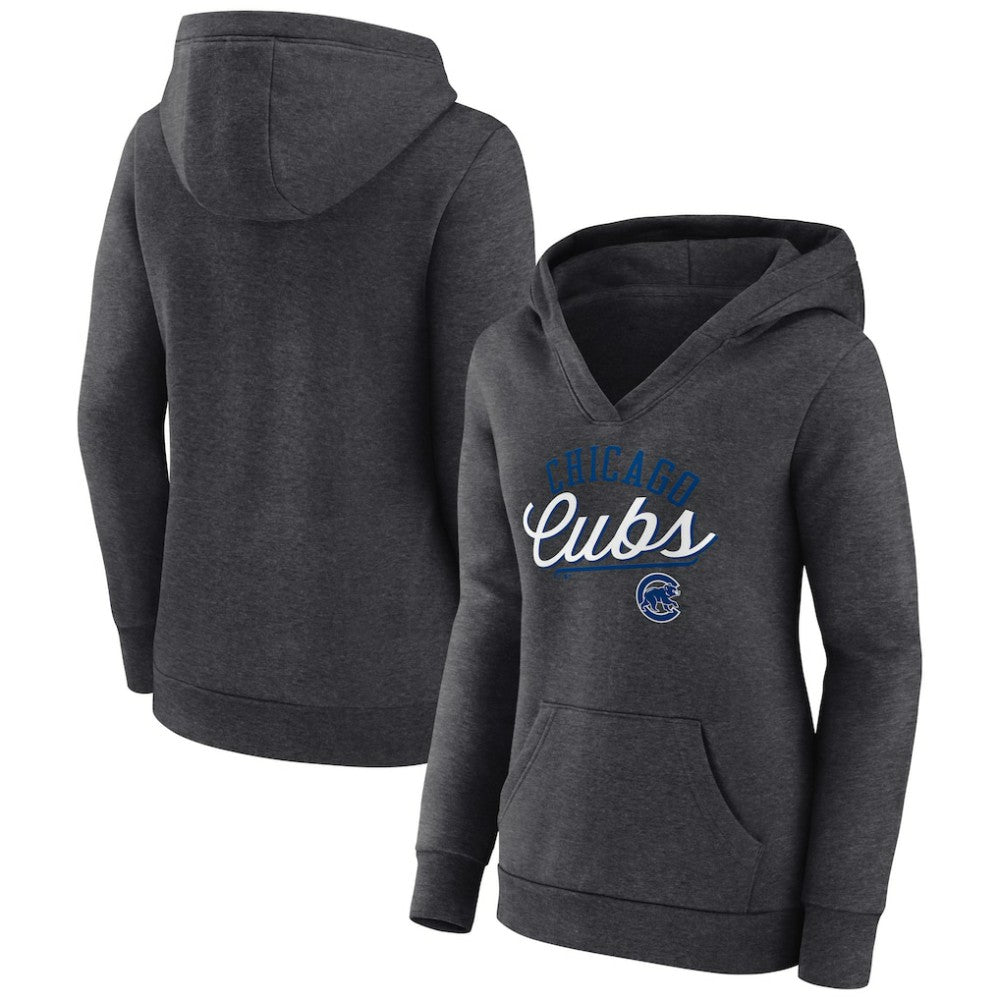 Chicago Cubs Fanatics Women's Simplicity Crossover V-Neck Pullover Hoodie - MLB Hoodies