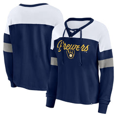 Milwaukee Brewers Fanatics Women's Even Match Lace-Up Long Sleeve V-Neck T-Shirt - MLB T-shirts