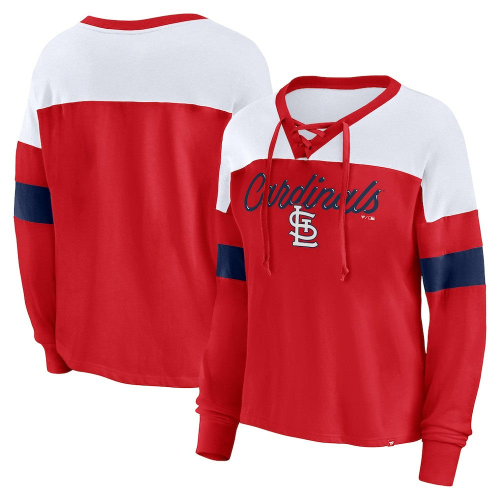 St. Louis Cardinals Fanatics Women's Even Match Lace-Up Long Sleeve V-Neck T-Shirt - MLB T-shirts