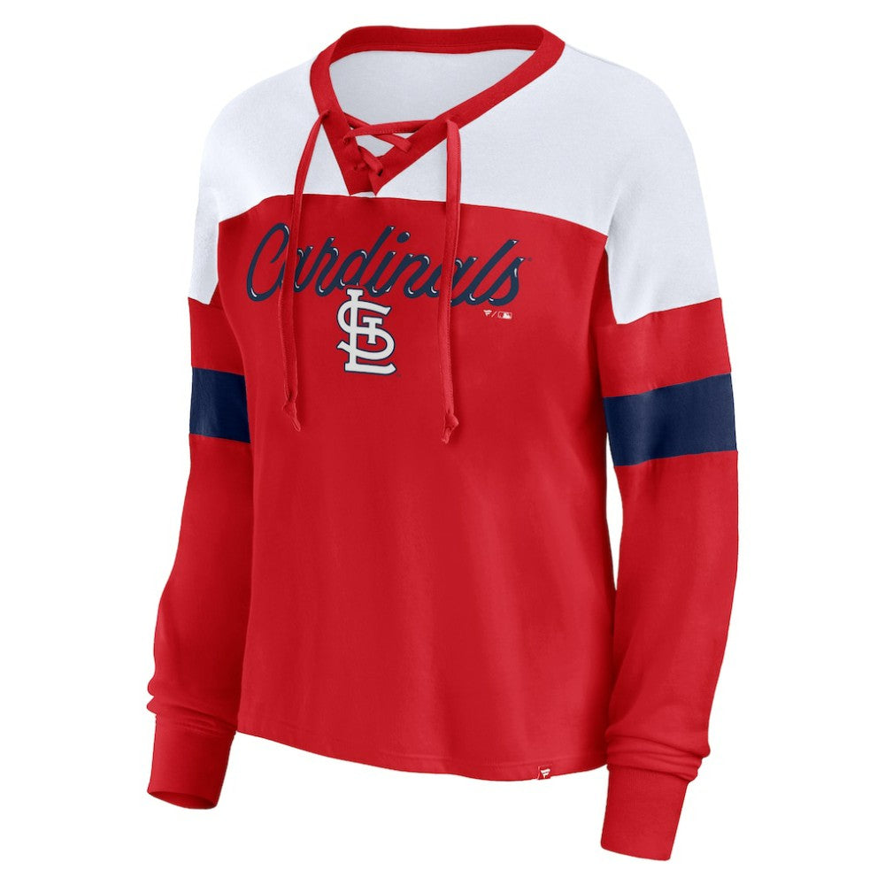 St. Louis Cardinals Fanatics Women's Even Match Lace-Up Long Sleeve V-Neck T-Shirt - MLB T-shirts
